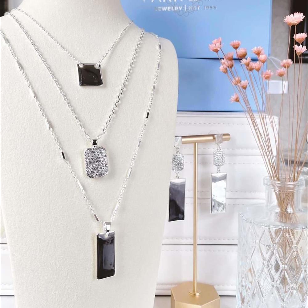 Sparkle Box Silver Luminous Layered Necklace and Earring Set